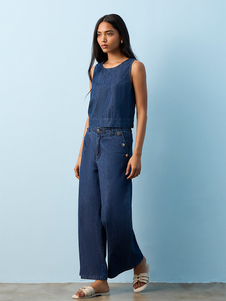 LOV Dark Blue Denim Blouse