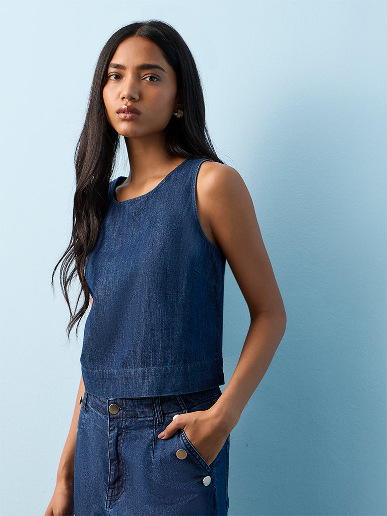 LOV Dark Blue Denim Blouse