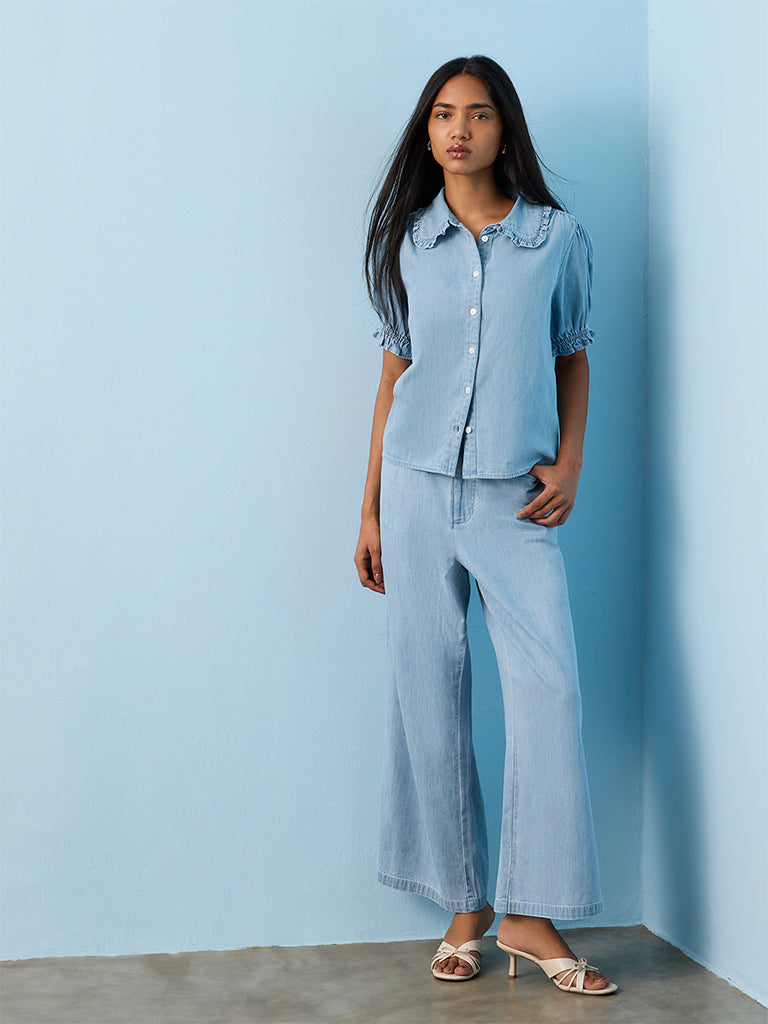 LOV Light Blue Solid Blouse