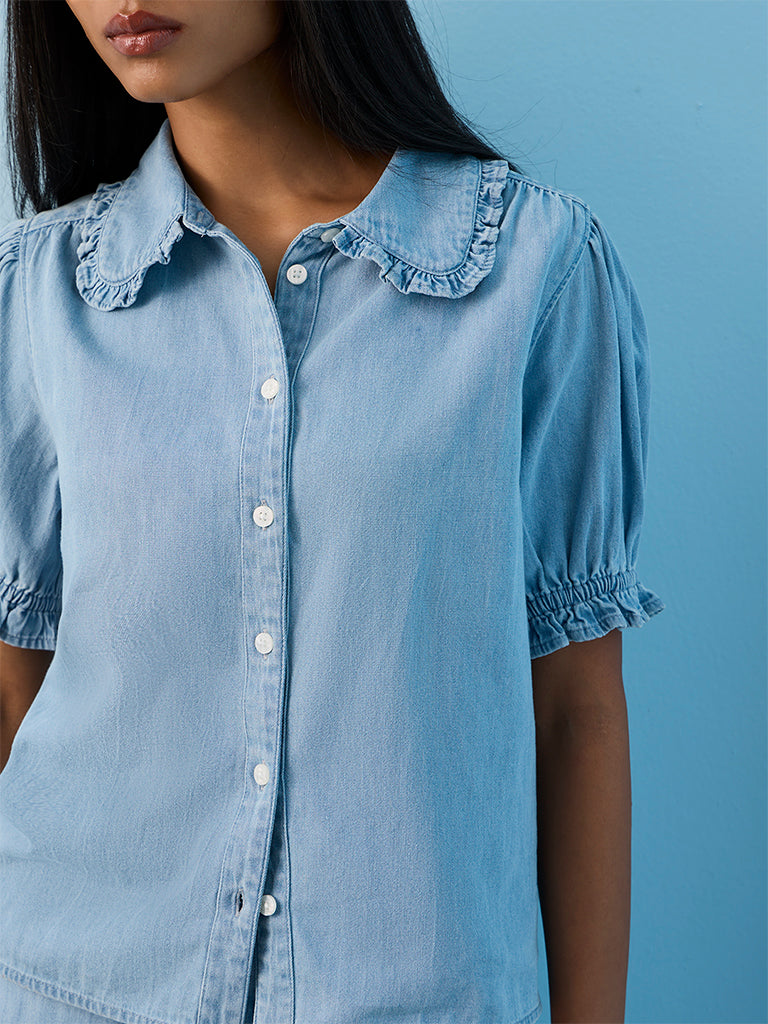 LOV Light Blue Solid Blouse