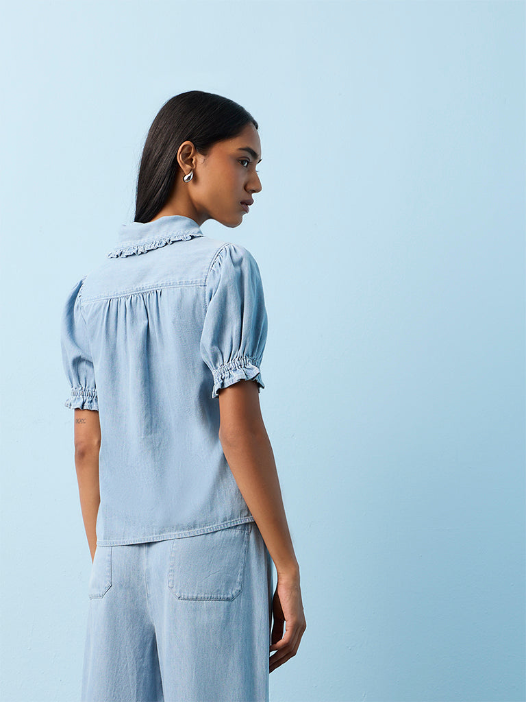 LOV Light Blue Solid Cotton Shirt