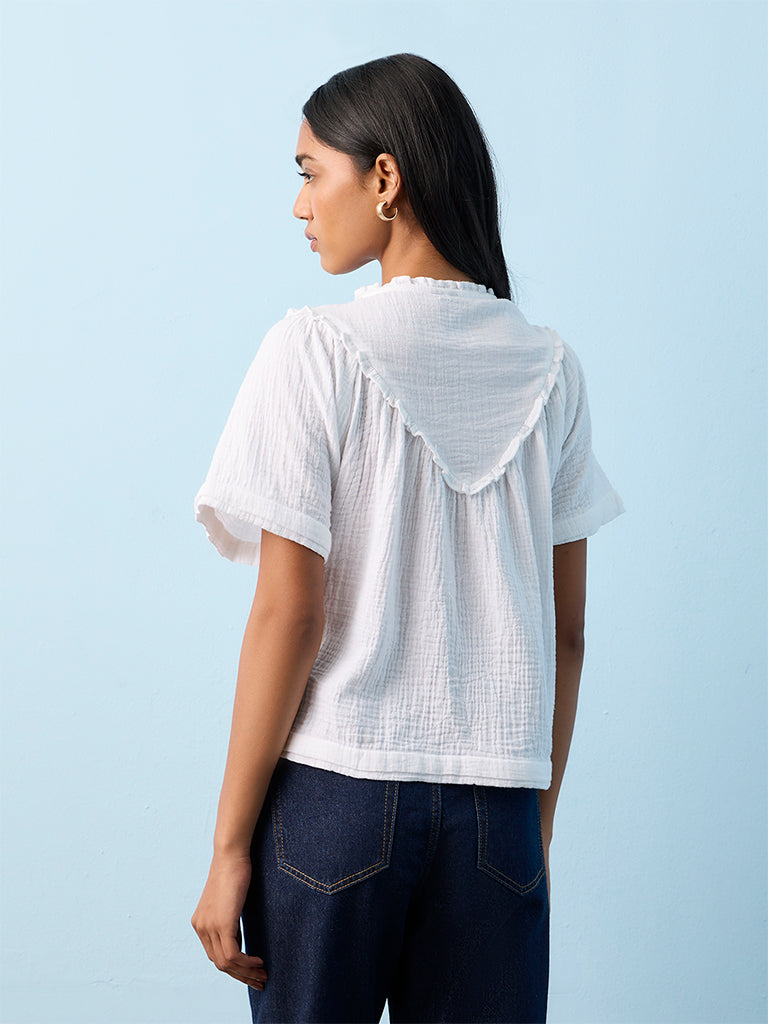 LOV White Crinkle-Textured Cotton Top