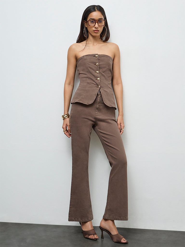 LOV Dark Brown Denim Tube Top