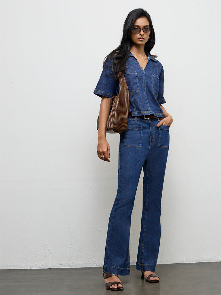 LOV Dark Blue Denim Blouse