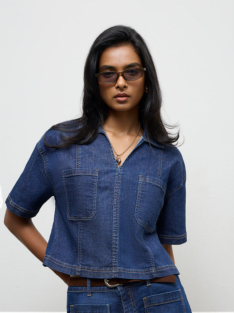 LOV Dark Blue Denim Blouse