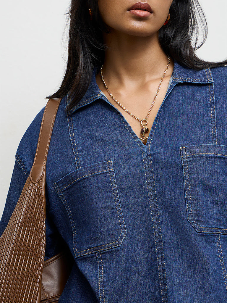LOV Dark Blue Denim Blouse