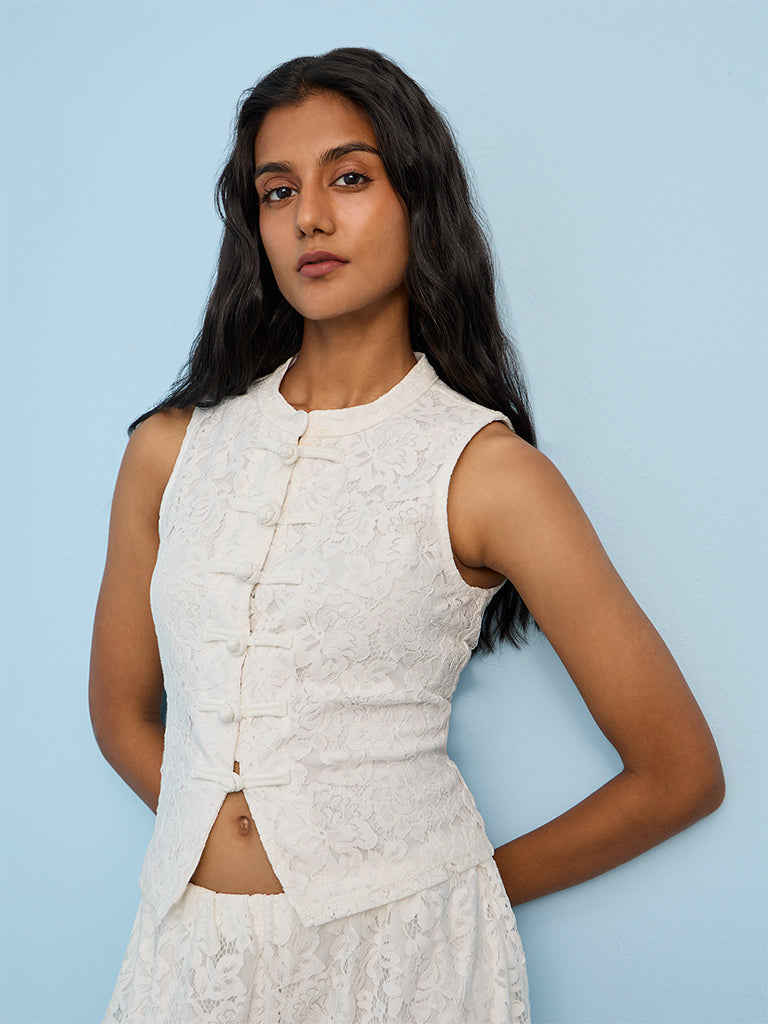 LOV White Floral Lace Top