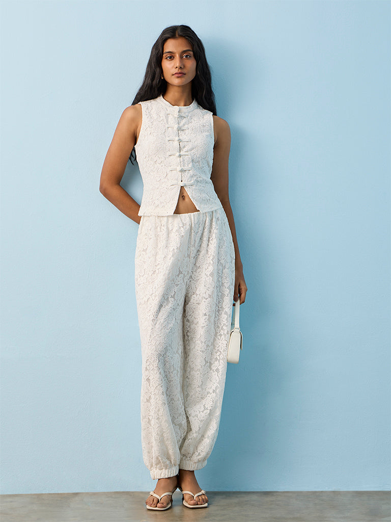 LOV White Floral Lace Top