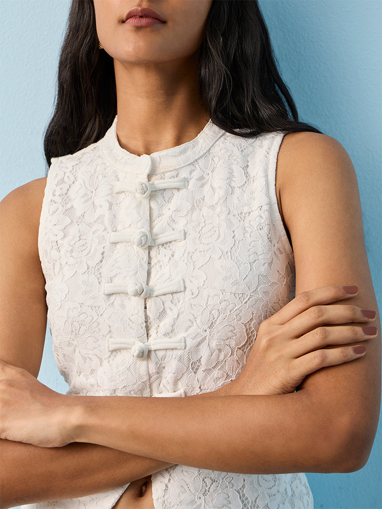 LOV White Floral Lace Top