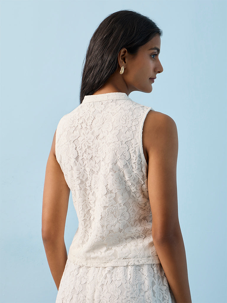 LOV White Floral Lace Top