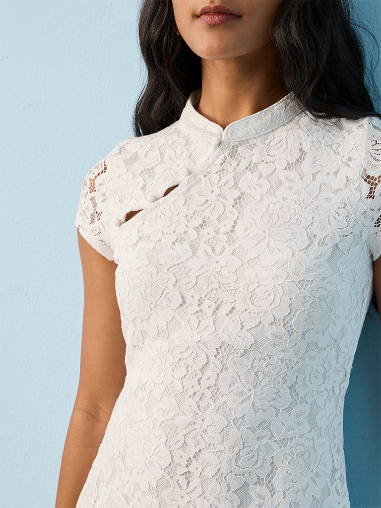LOV Off White Floral Lace A-Line Dress