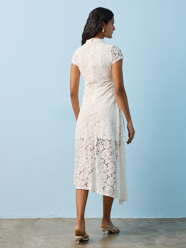LOV Off White Floral Lace A-Line Dress