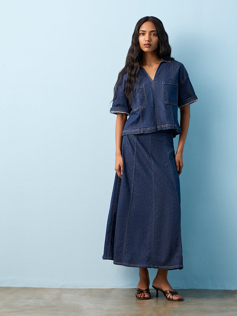 LOV Dark Blue High-Rise Denim Skirt