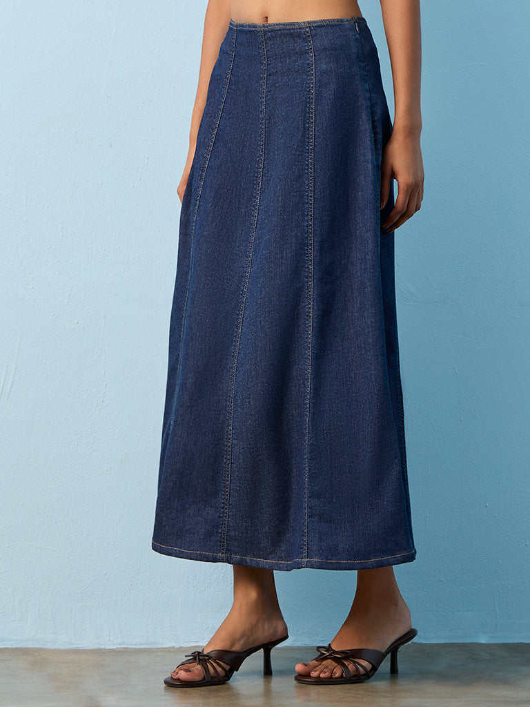 LOV Dark Blue High-Rise Denim Skirt