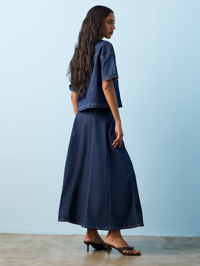LOV Dark Blue High-Rise Denim Skirt