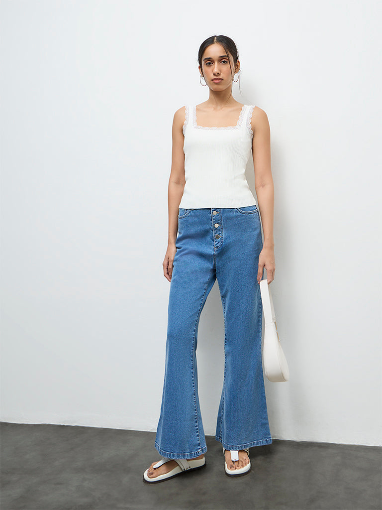 LOV Blue Mid-Wash High-Rise Flared Jeans