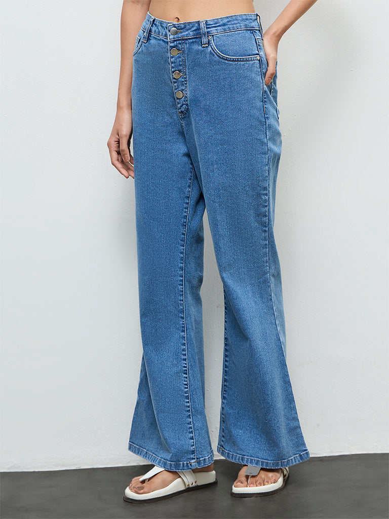 LOV Blue Mid-Wash High-Rise Flared Jeans