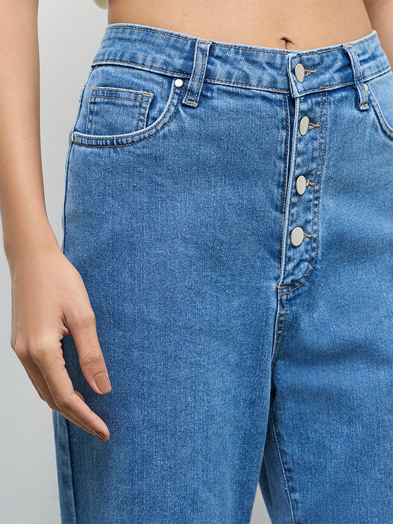 LOV Blue Mid-Wash High-Rise Flared Jeans