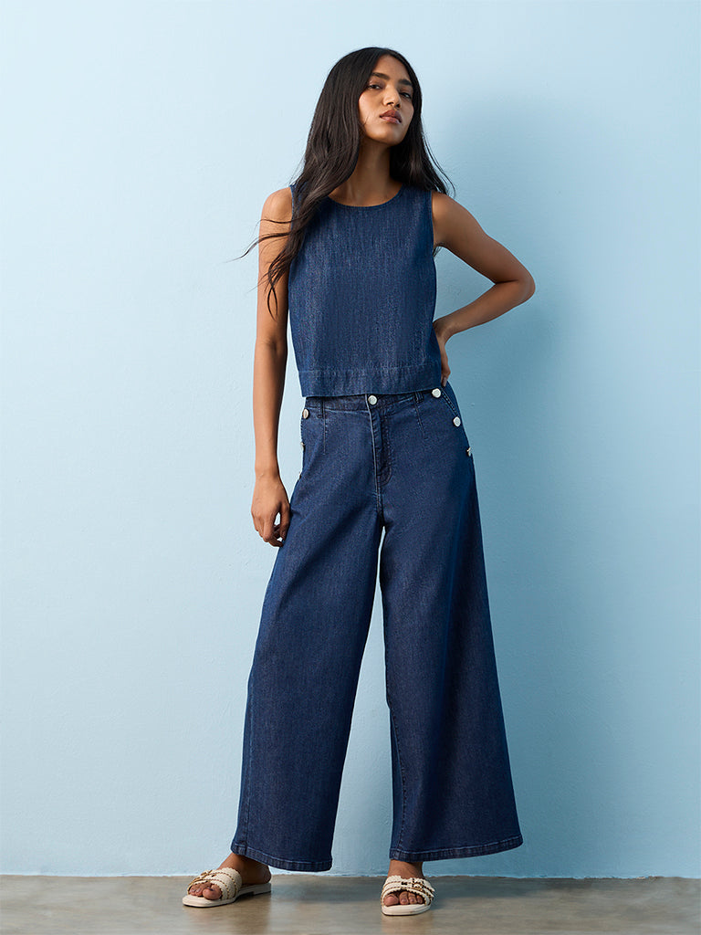 LOV Blue Button-Detailed High-Rise Jeans