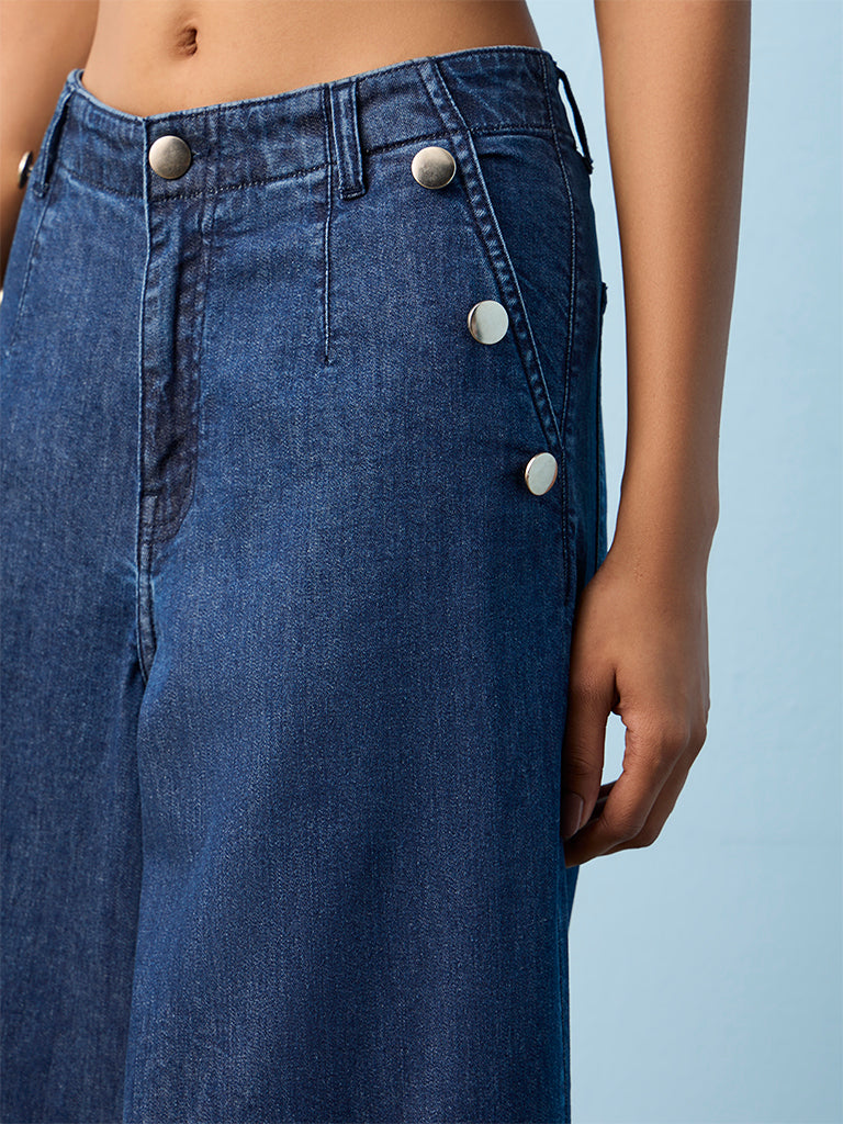 LOV Blue Button-Detailed High-Rise Jeans