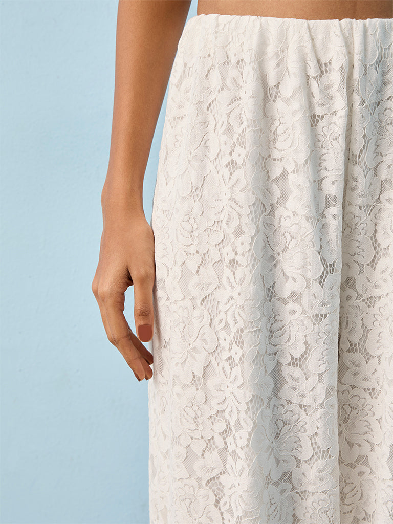 LOV Off-White Floral Lace High-Rise Pants