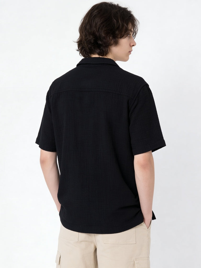 Boys Black Embroidered Cotton Shirt