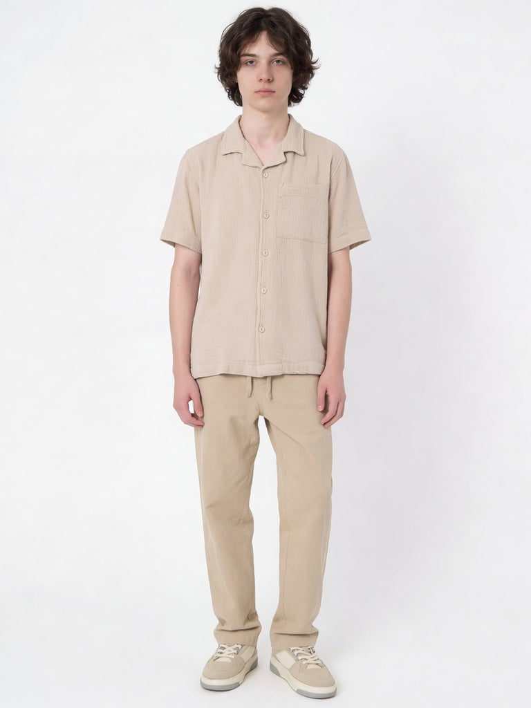 Boys Beige Solid Textured Cotton Shirt