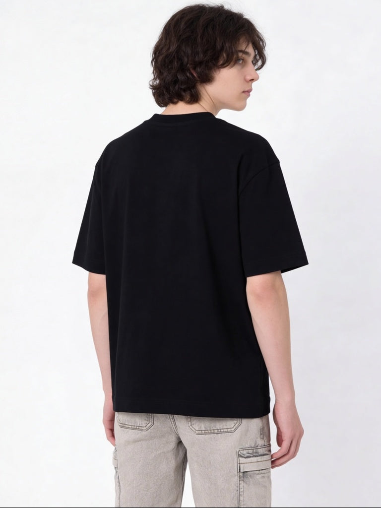 Boys Black Embossed Cotton T-Shirt