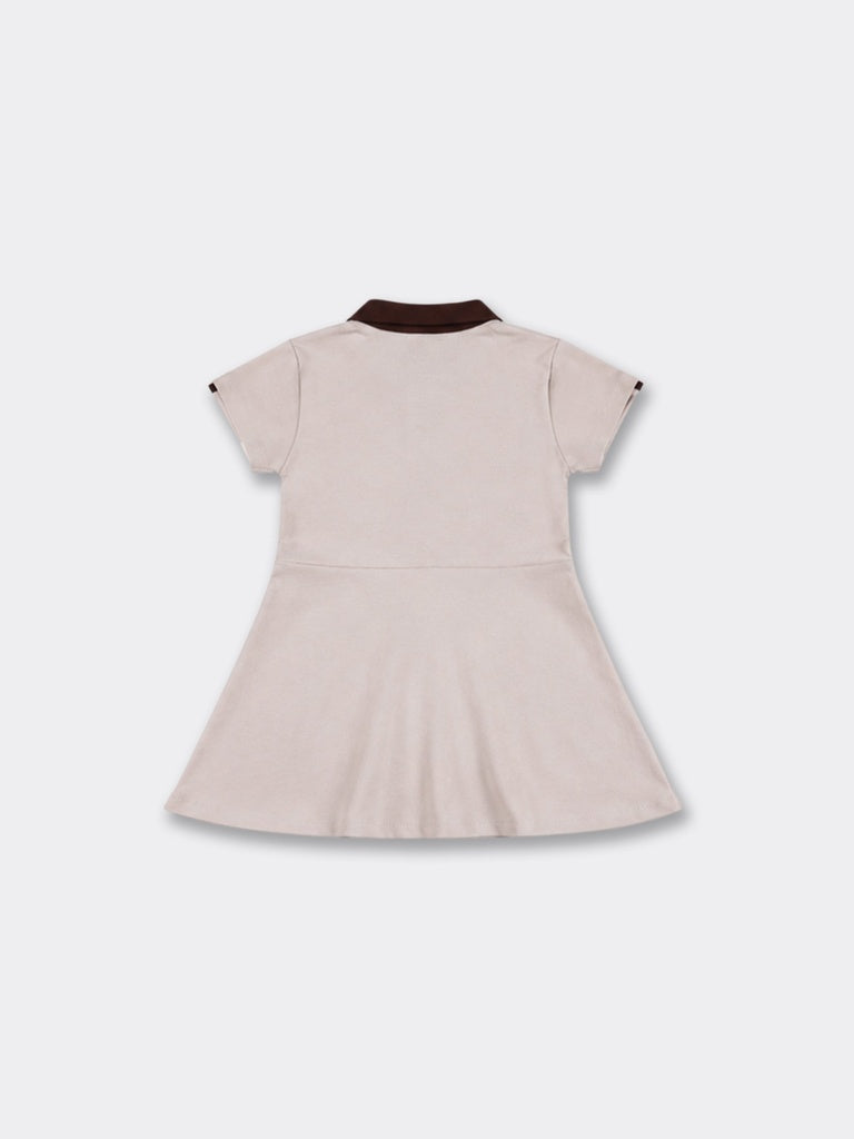 Girls Beige Side Stripe Cotton-Blend Dress