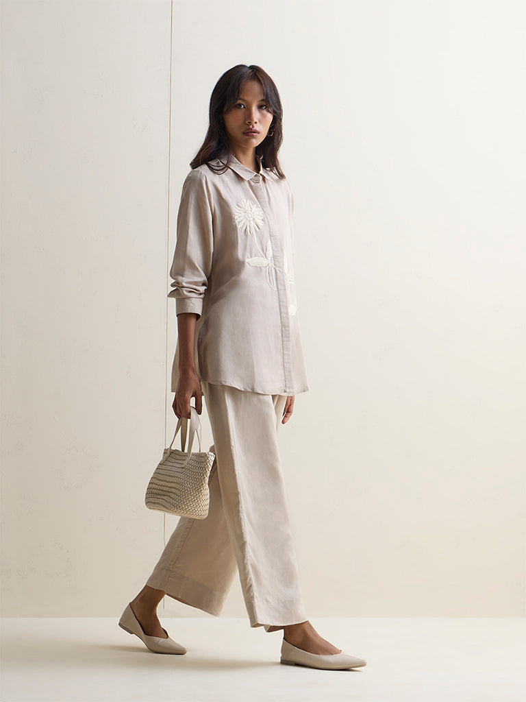 Zuba Taupe Solid Pants