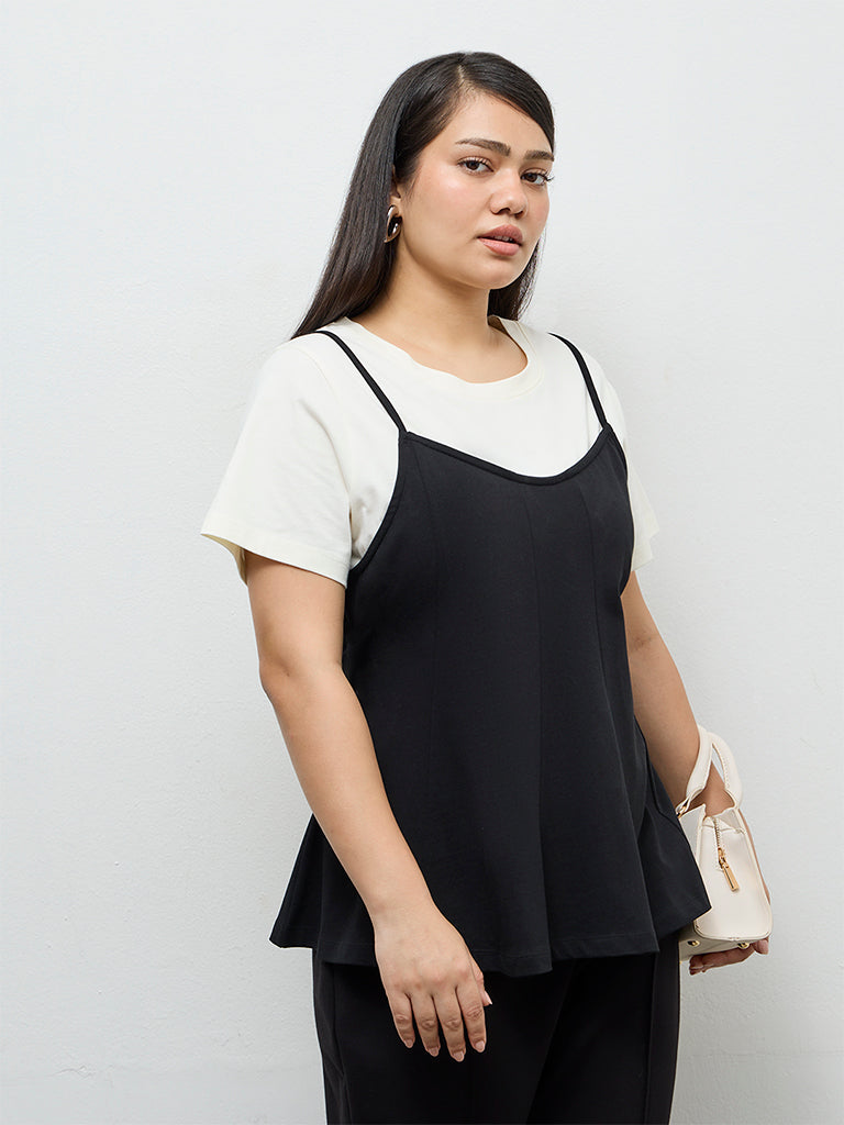 Gia Black Double-Layered Cotton T-Shirt