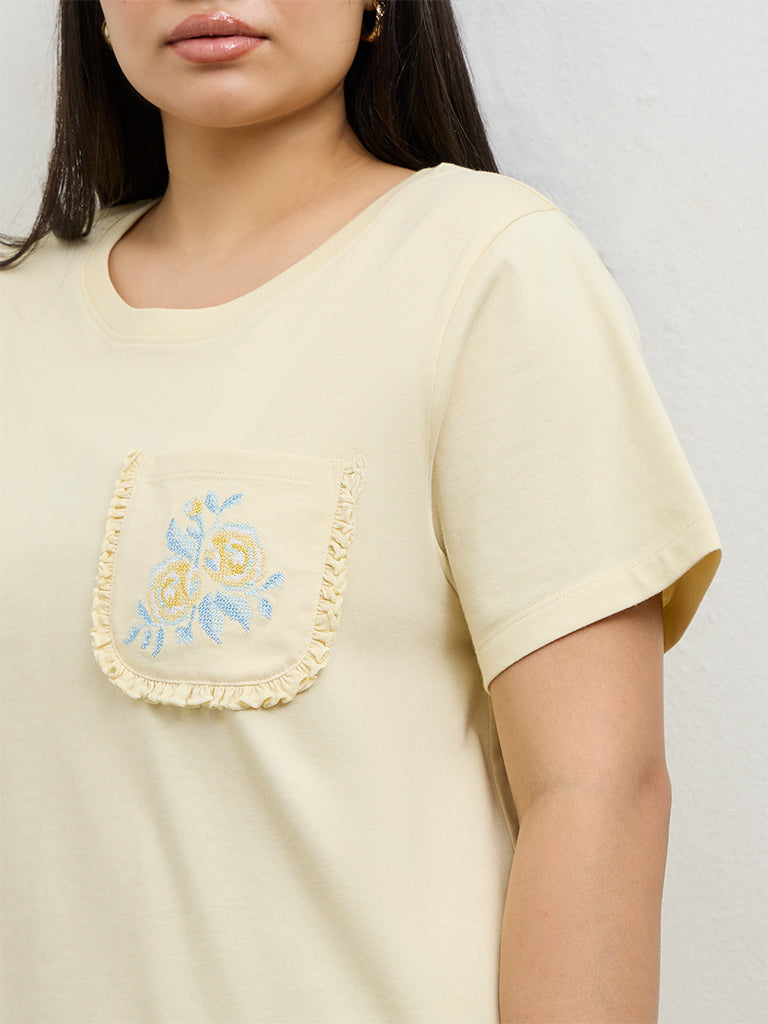 Gia Cream Embroidered Cotton T-Shirt