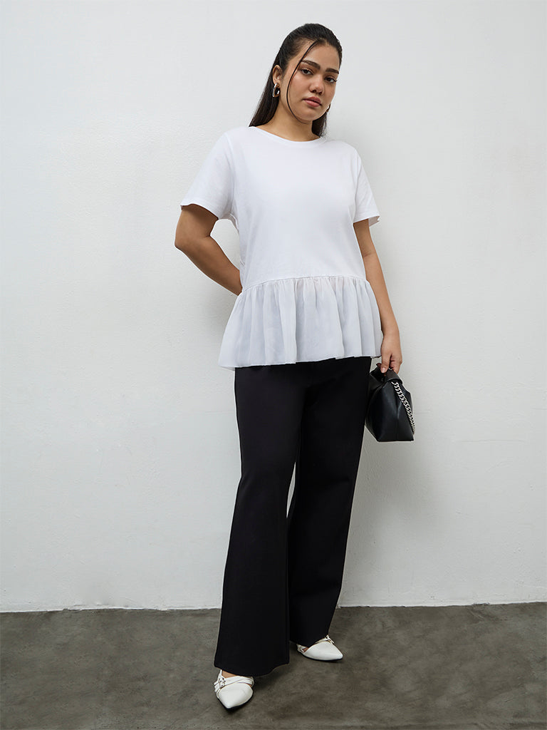 Gia White Ruffled Hem Cotton Top
