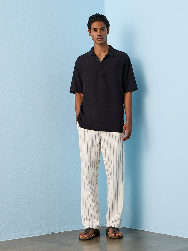 ETA White Striped Relaxed-Fit Mid-Rise Cotton Chinos
