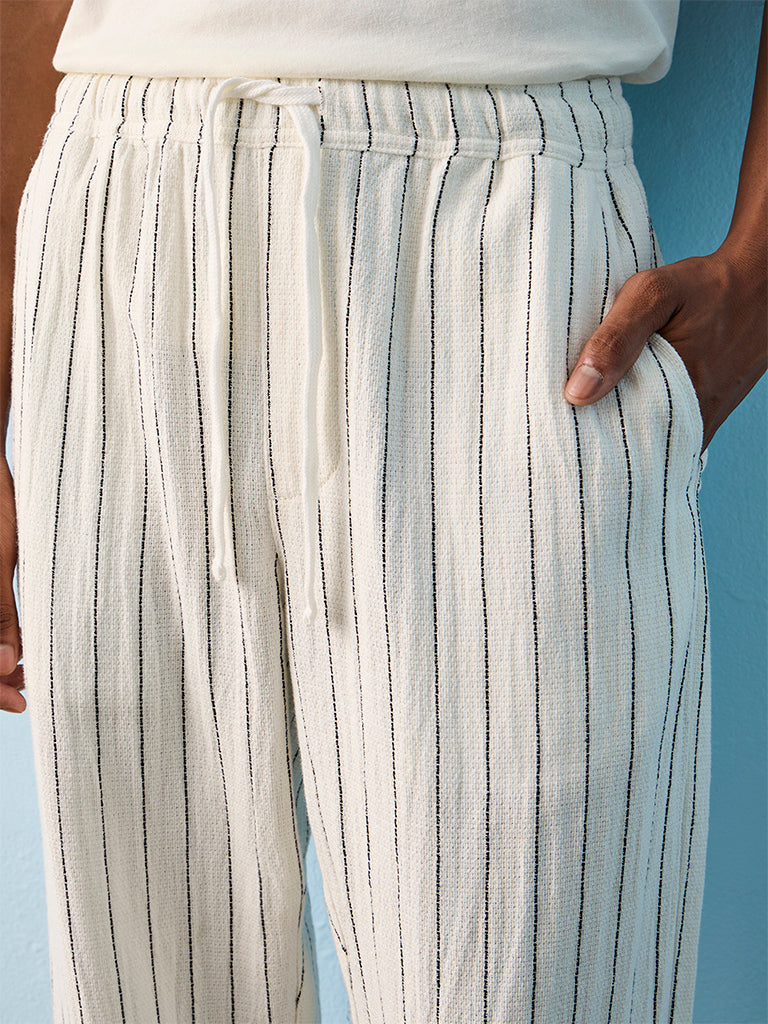ETA White Striped Relaxed-Fit Mid-Rise Cotton Chinos