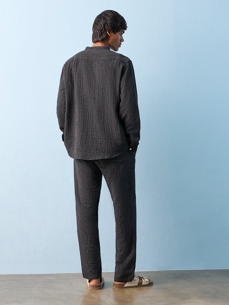 ETA Black Striped Relaxed-Fit Mid-Rise Cotton Pants