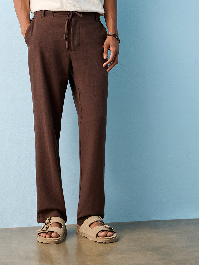 ETA Dark Brown Relaxed-Fit Mid-Rise Cotton-Blend Chinos