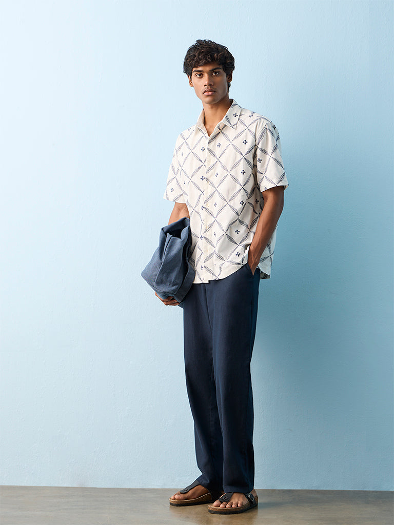 ETA Navy Relaxed-Fit Mid-Rise Cotton-Blend Chinos