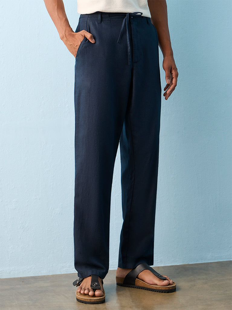 ETA Navy Relaxed-Fit Mid-Rise Cotton-Blend Chinos