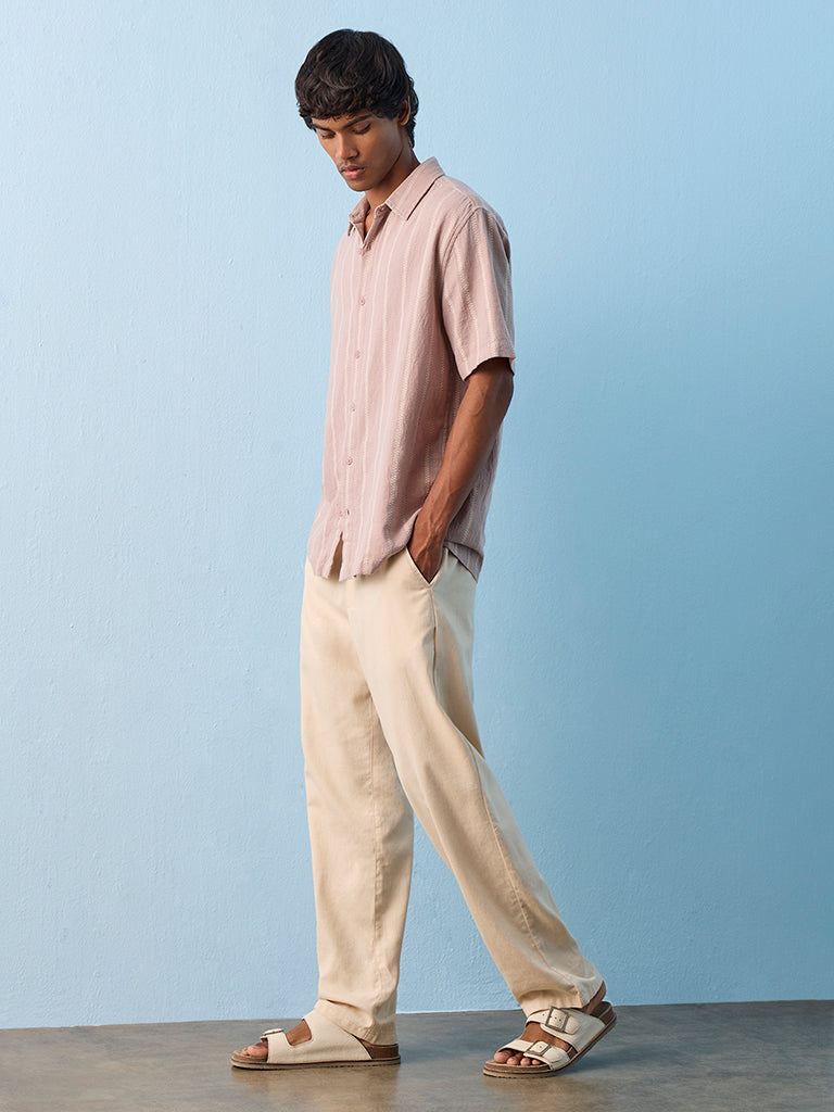 ETA Dusty Pink Striped Relaxed-Fit Cotton Shirt
