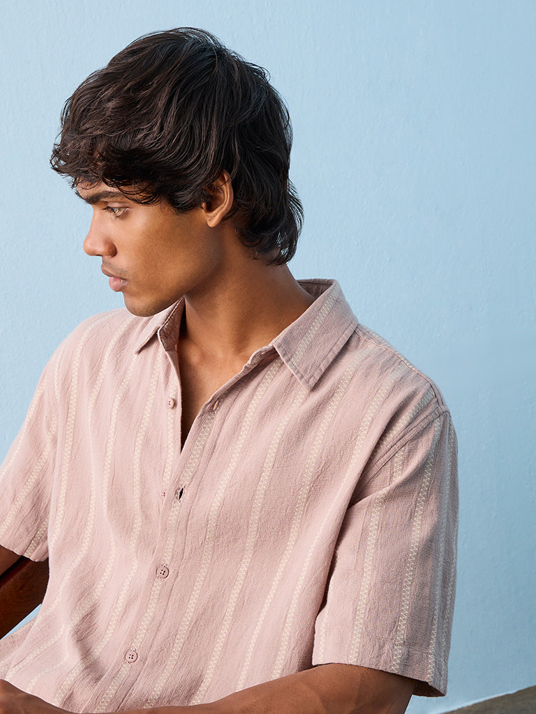 ETA Dusty Pink Striped Relaxed-Fit Cotton Shirt