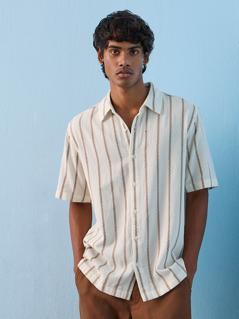 ETA Off-White Striped Relaxed-Fit Cotton Shirt