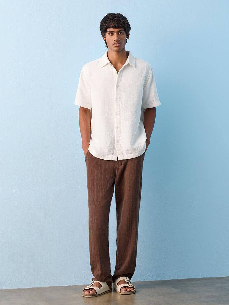 ETA Off-White Textured Relaxed-Fit Cotton Shirt