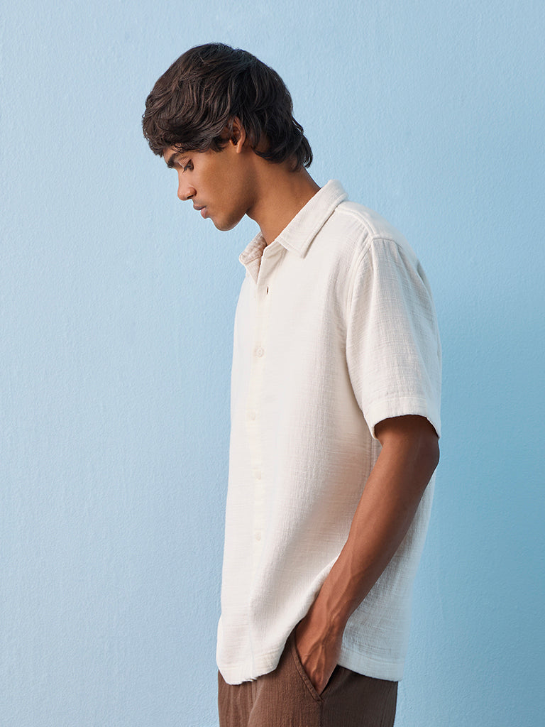 ETA Off-White Textured Relaxed-Fit Cotton Shirt