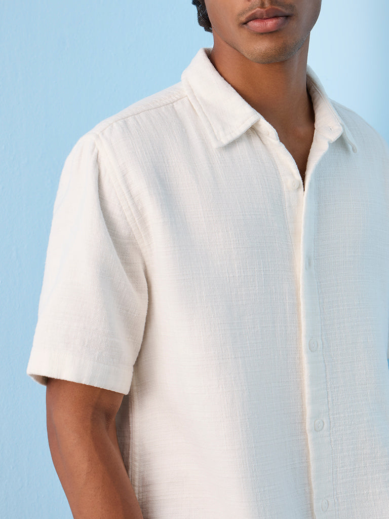 ETA Off-White Textured Relaxed-Fit Cotton Shirt