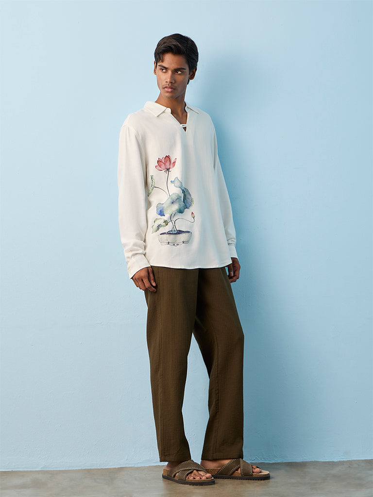 ETA Off-White Floral Printed Relaxed-Fit Shirt