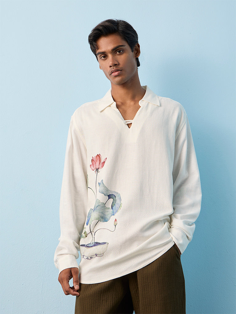 ETA Off-White Floral Printed Relaxed-Fit Shirt