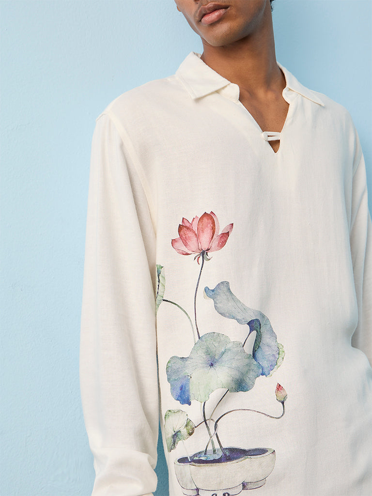ETA Off-White Floral Printed Relaxed-Fit Shirt