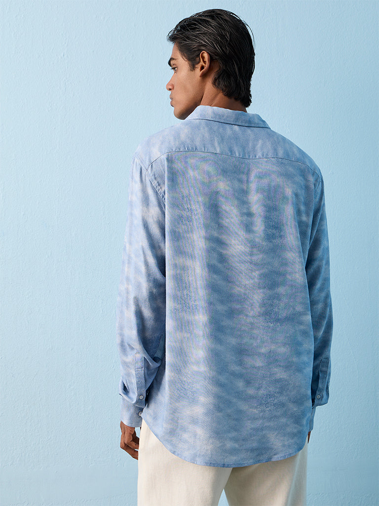 ETA Light-Blue Floral Printed Relaxed-Fit Shirt