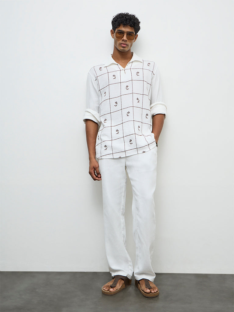 ETA Off-White Floral Embroidered Relaxed-Fit Cotton Shirt